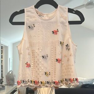 Embroidered Sleeveless White Top